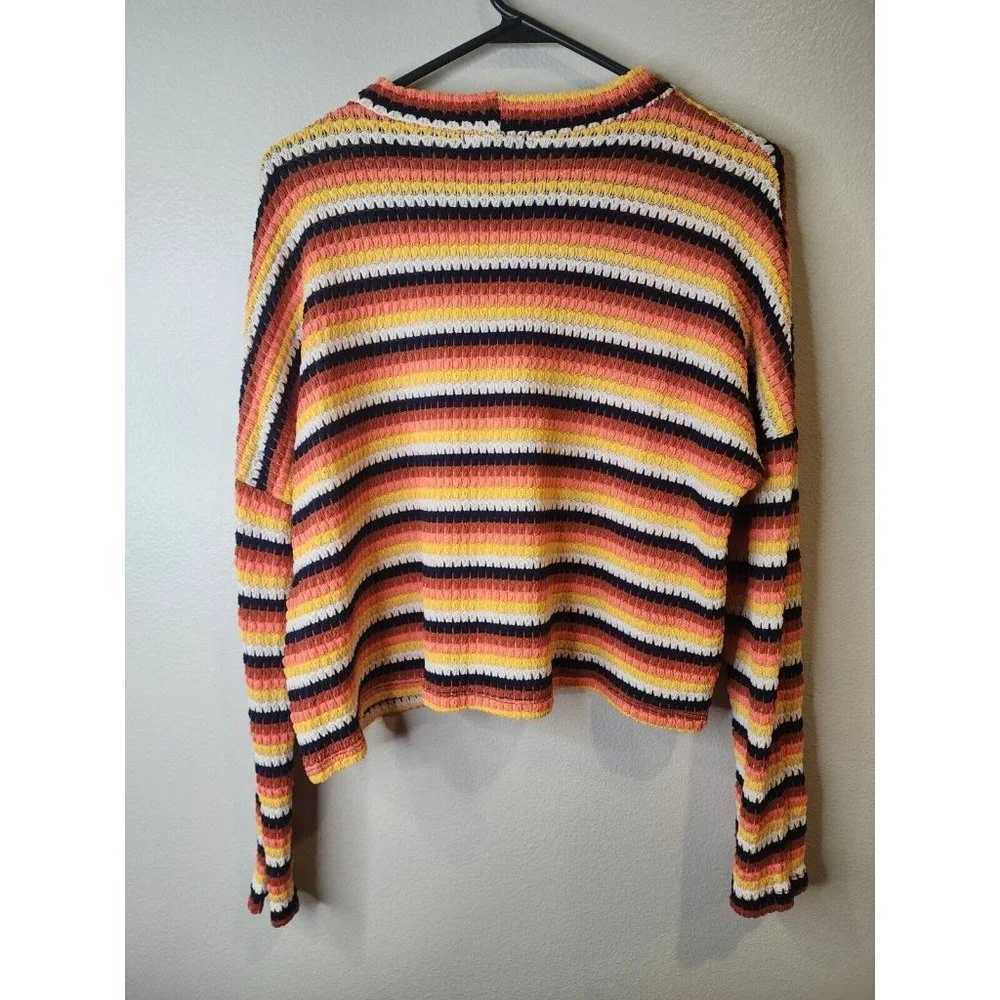 RagStock Large Womens Top Striped Crop Top Dolman Long Sleeve Shirt